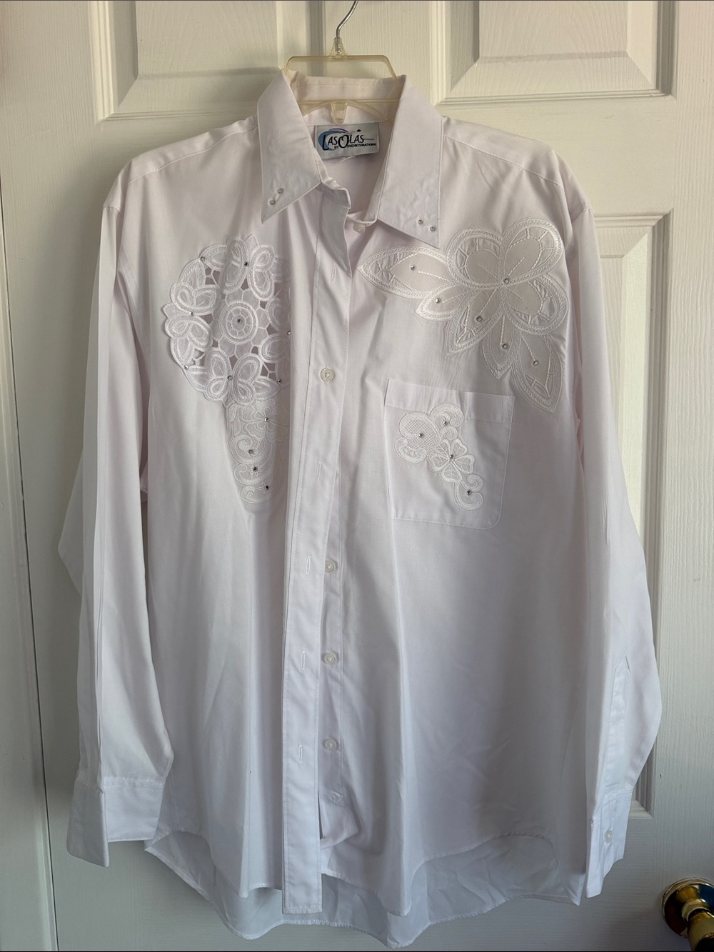 Women's White Embroidered Button-Down Shirt